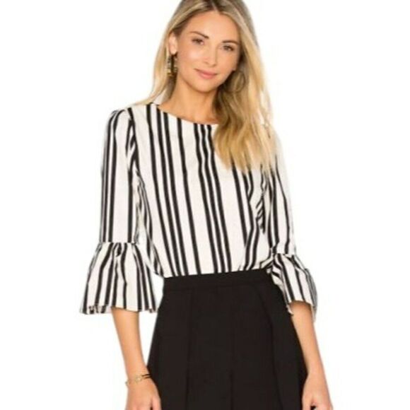 Alice + Olivia Bernice Stripe Top Black Small - Picture 1 of 9